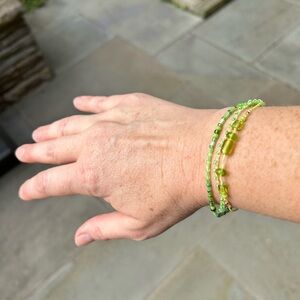 Green yellow beaded crocheted bracelet